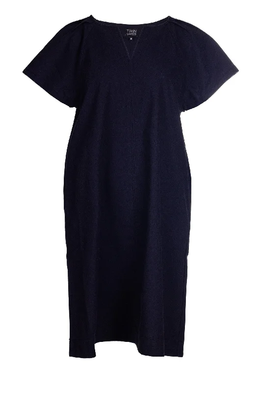 Cotton Linen Blend Dress | NAVY | 6778A1