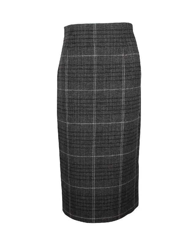 Dior Plaid Pencil Midi Skirt in Grey Wool