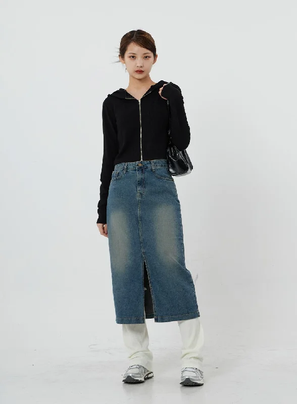 Washing Denim Long Skirt CS19