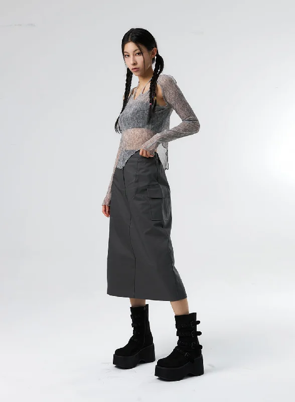 Simple High Waist Button Cargo Long Skirt CO05