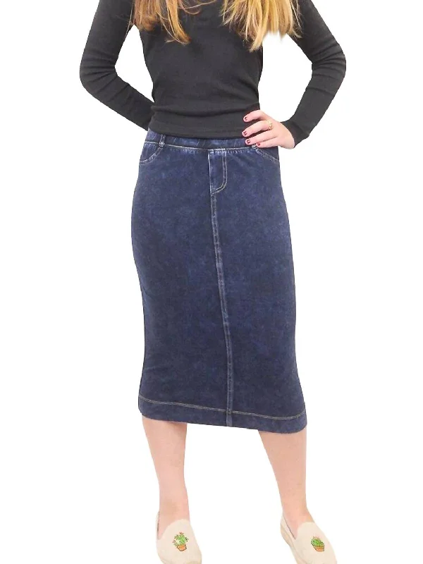 Midi Denim Pencil Skirt In Dark Denim