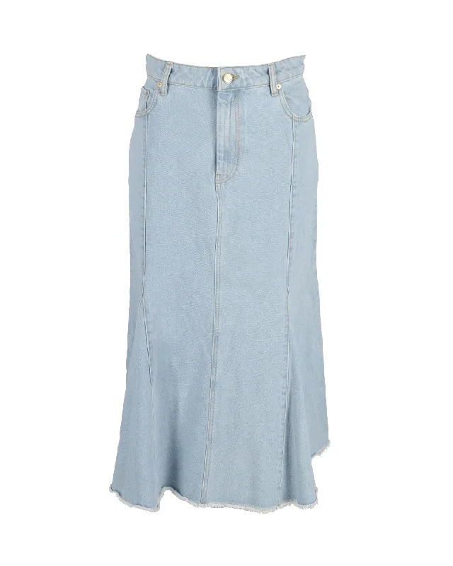 Ganni Flared Midi Skirt in Light Blue Denim