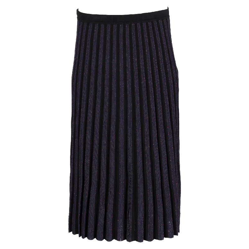 Diane von Furstenberg Klara Pleated Stretch-Knit Midi Skirt In Navy Blue Viscose