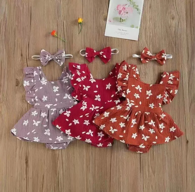 Baby Harness Print Dress Crawling Clothes