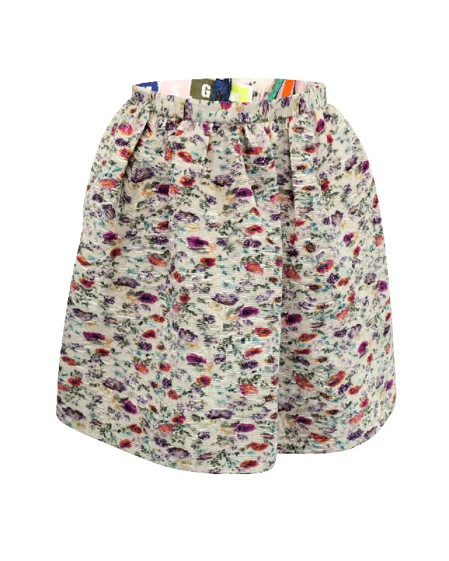 MSGM Floral Pleated Mini Skirt in Pastel Pink Polyester