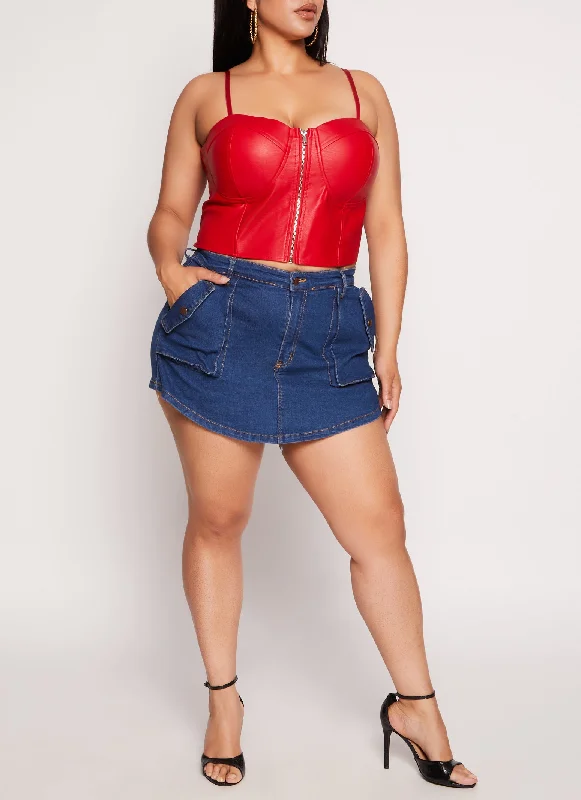 Plus Size Daisy Pocket Denim Skort