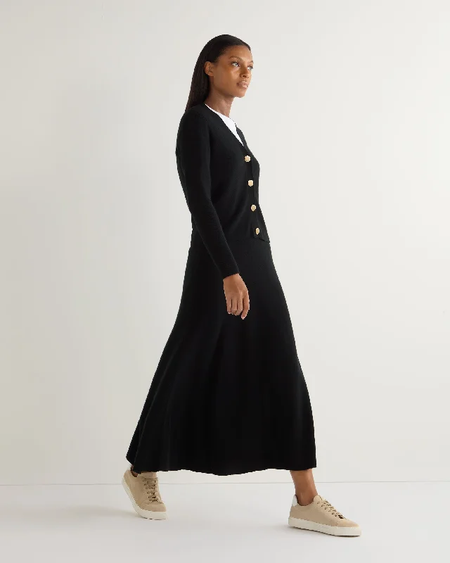 Women's Long Rib Cashmere Skirt Black