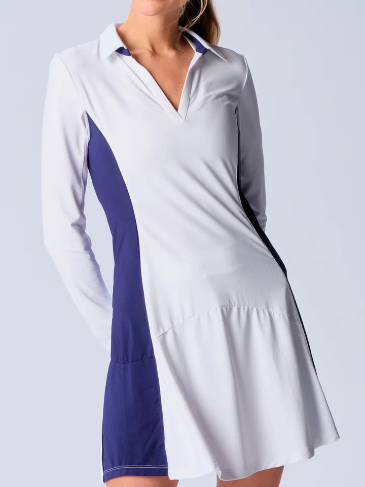 G Lifestyle Color Block Long Sleeve Dress - White/True Navy