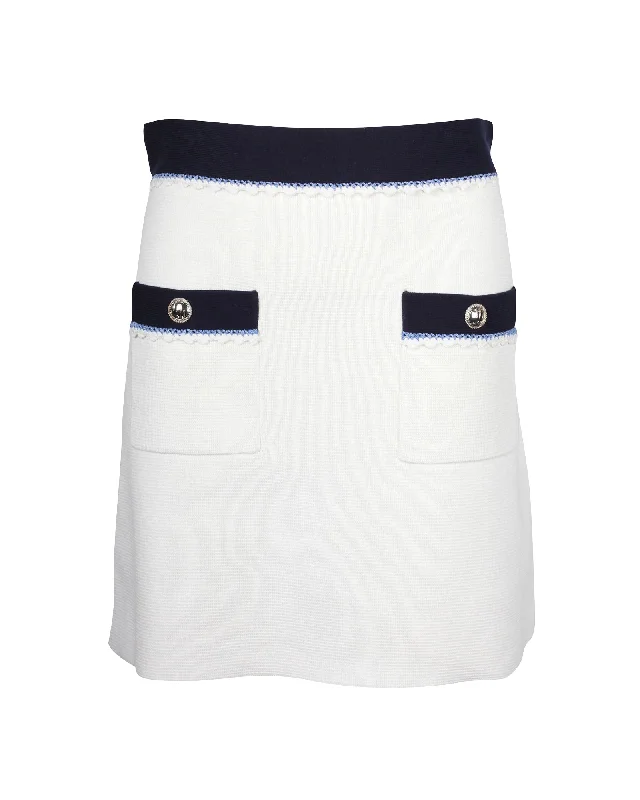 Maje Oliana Button-Embellished Two-Tone  Mini Skirt in Black and White Cotton