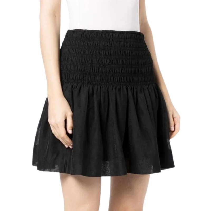 Crinkled Georgette Smocked Mini Skirt In Black