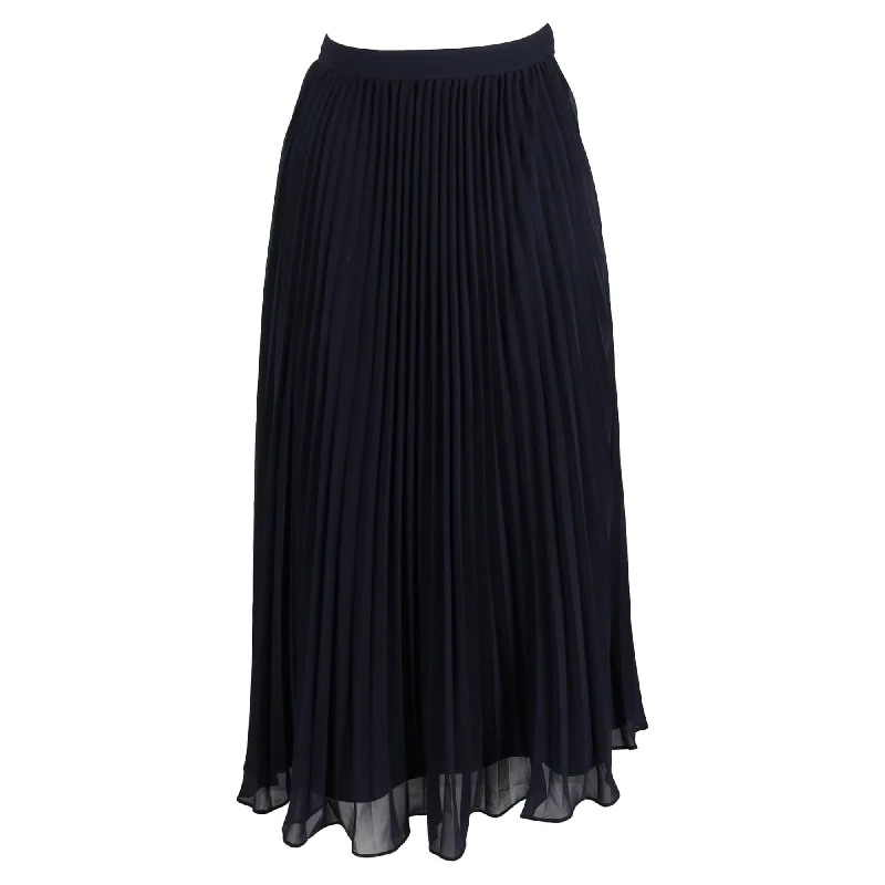 Self-Portrait Chiffon Midi Skirt in Navy Blue Polyester