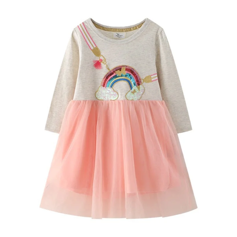 Girls Fashion Princess Mesh Long Sleeve Dress