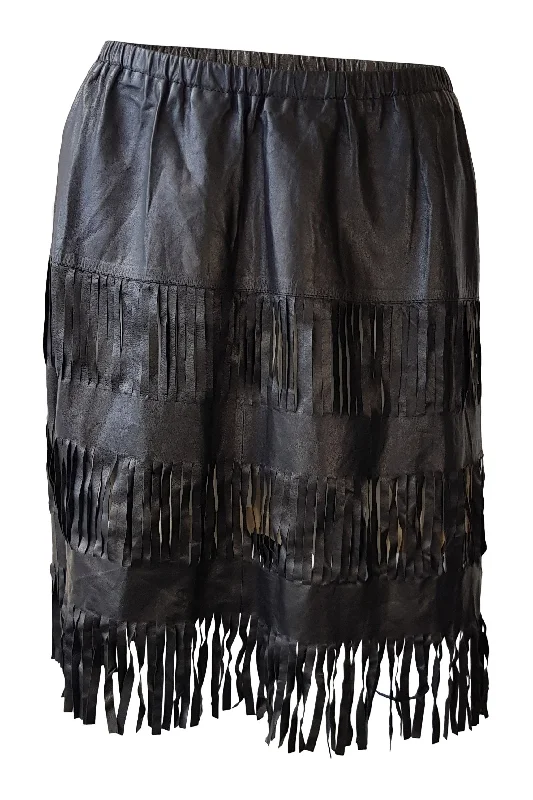 GUCCI Black Shredded Leather Tassel Hem Mini Skirt (IT 40)