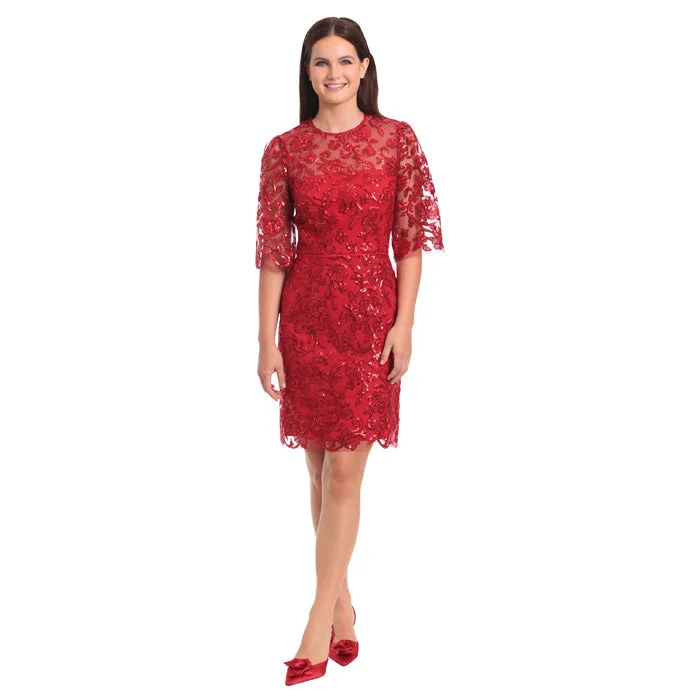 Maggie London Short Sequin Dress With Mid Lenth Flare Sleeves And High Neckline - Samba-FINAL SALE