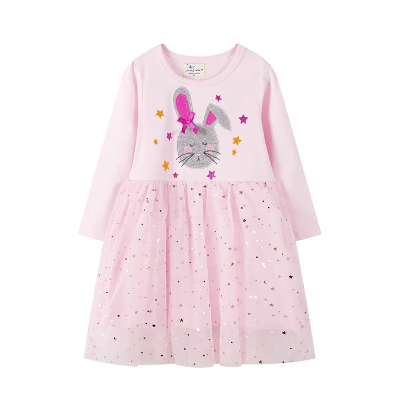 Mesh Girls Long Sleeve Embroidered Princess Dress