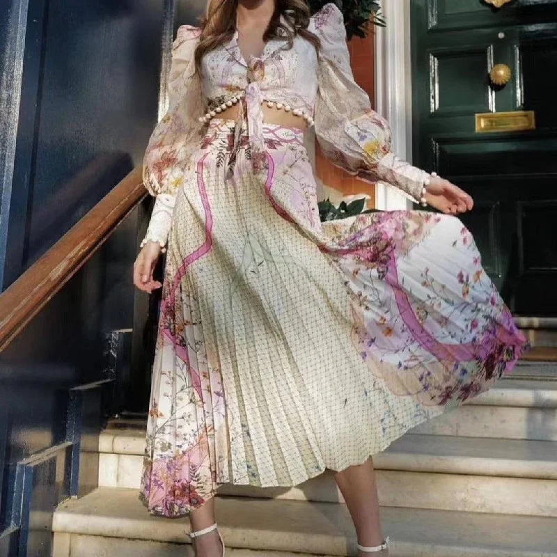 Isabelle Long Sleeve Floral Top And Long Skirt Set