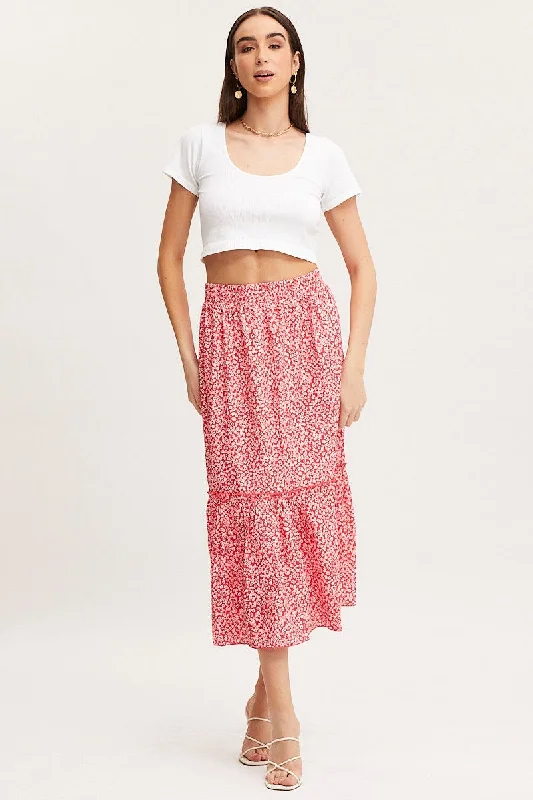 Print Midi Skirt High Rise