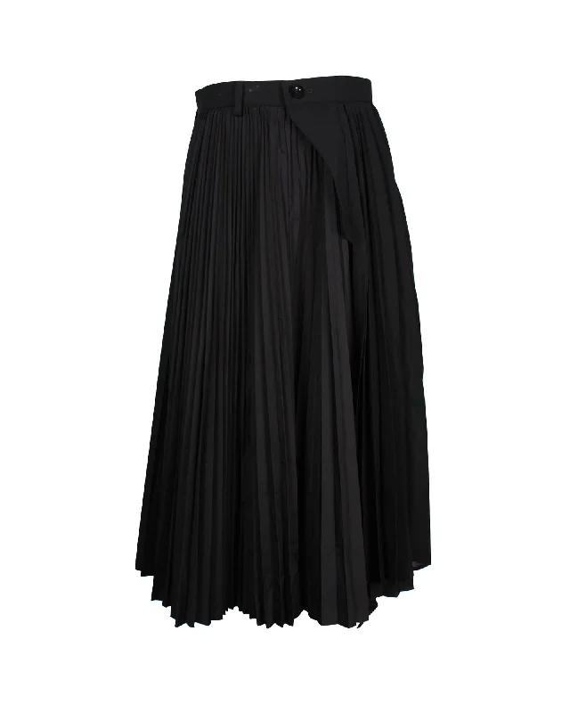 Sacai Electric Pleated Midi Skirt in Black Polyester